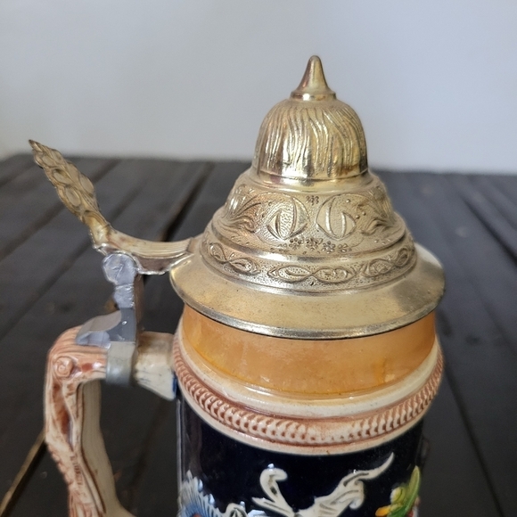 Vintage German Beer Stein Flip Top Lid Ceramic Bier Frohes Lied Multicolor - Picture 2 of 10